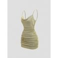 thumbnail image 7 of Multicolor Womens Sage Green Backless Ruched Bodycon Mini Dress With Ornamental Chain Plunging Neckline Spaghetti Strap, 7 of 7