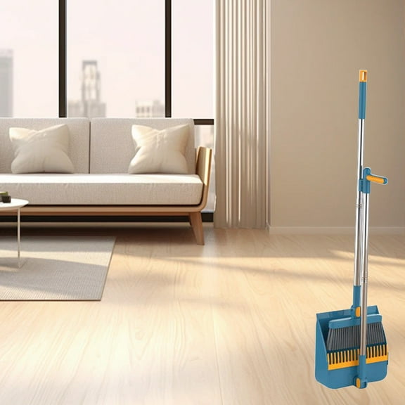 HYLLai 180° Rotatable Broom and Dustpan Set, Self-Cleaning Teeth, Standing Storage Design, Lightweight Indoor Sweeping Kit for Home, Kitchen (Blue)