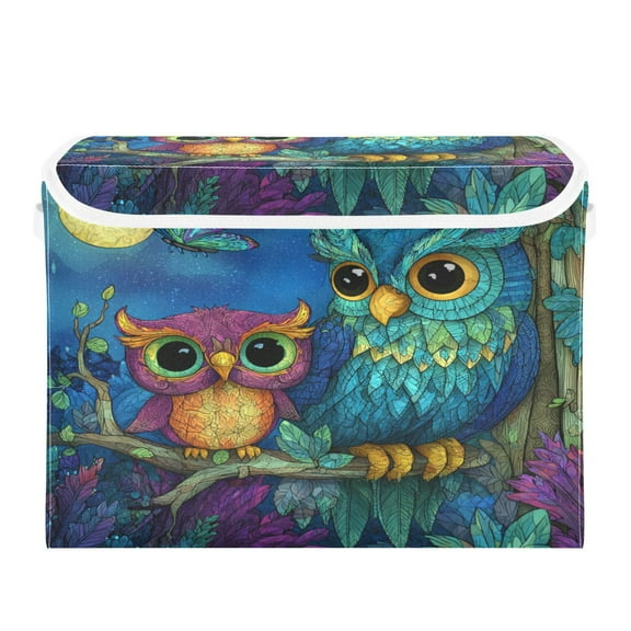 WOBOGO Pretty Owl Large Collapsible Storage Box Flip Lid Fabric Decorative Organizer Container Basket with Handles 16.5×12.6×11.8in