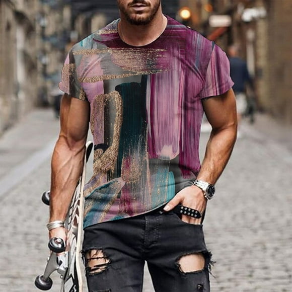 Meichang T Shirts for Men Graphic 2024,Fashion 3D Marble Print Fitness Sports Short Sleeve Tees Muscle Shirt Streetwear Tops Purple 5XL