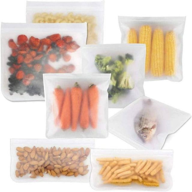 DEBGFS 10 Sacs de Rangement Alimentaires Réutilisables en Silicone, Sac Alimentaire en PEVA, Contenant de Rangement Scellé et Auto-Scellant pour l'Organisation à la Maison pour le Rangement des Aliments et des Voyages (2 Grands 6 Moyens 2 Petits),A