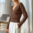 thumbnail image 5 of Lmueinov Womens Long Sleeve Knit Shirts Wrap V-Neck Cropped Pullover Sweater with Ribbed Hem for Women Cross Front Soft Business Casual Tops, 5 of 7