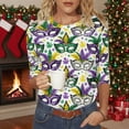thumbnail image 1 of Xuyuer Mardi Gras Printed Shirt - Ladies' 3/4 Sleeve Crewneck Top for Festival Celebrations, Carnival Themed Parties, Vibrant Holiday Seasonal Fashion & Eye-Catching Parade Ready Apparel, 1 of 9