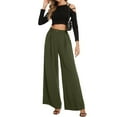 thumbnail image 6 of Xyxonk Wide Leg Dress Pants for Women Loose Fit High Waisted Work Dress Pants Business Office Long Straight Dress Pants Trousers with Pockets, Army Green L, 6 of 6