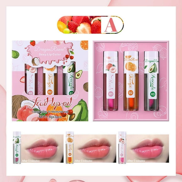 Warm Lip Oil Moisturizes Discolored Lip Glaze Discolored Lip Essence Oil Lip Fruit,1.8ml*3