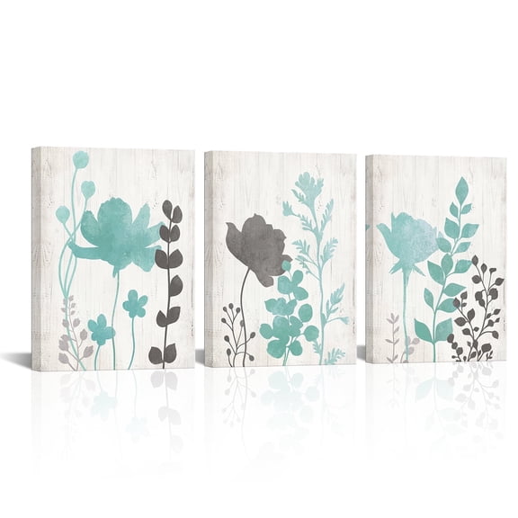 Furnster Botanical Green Boho Plant Canvas Framed Wall Art Decor 12" x 16" Set of 3