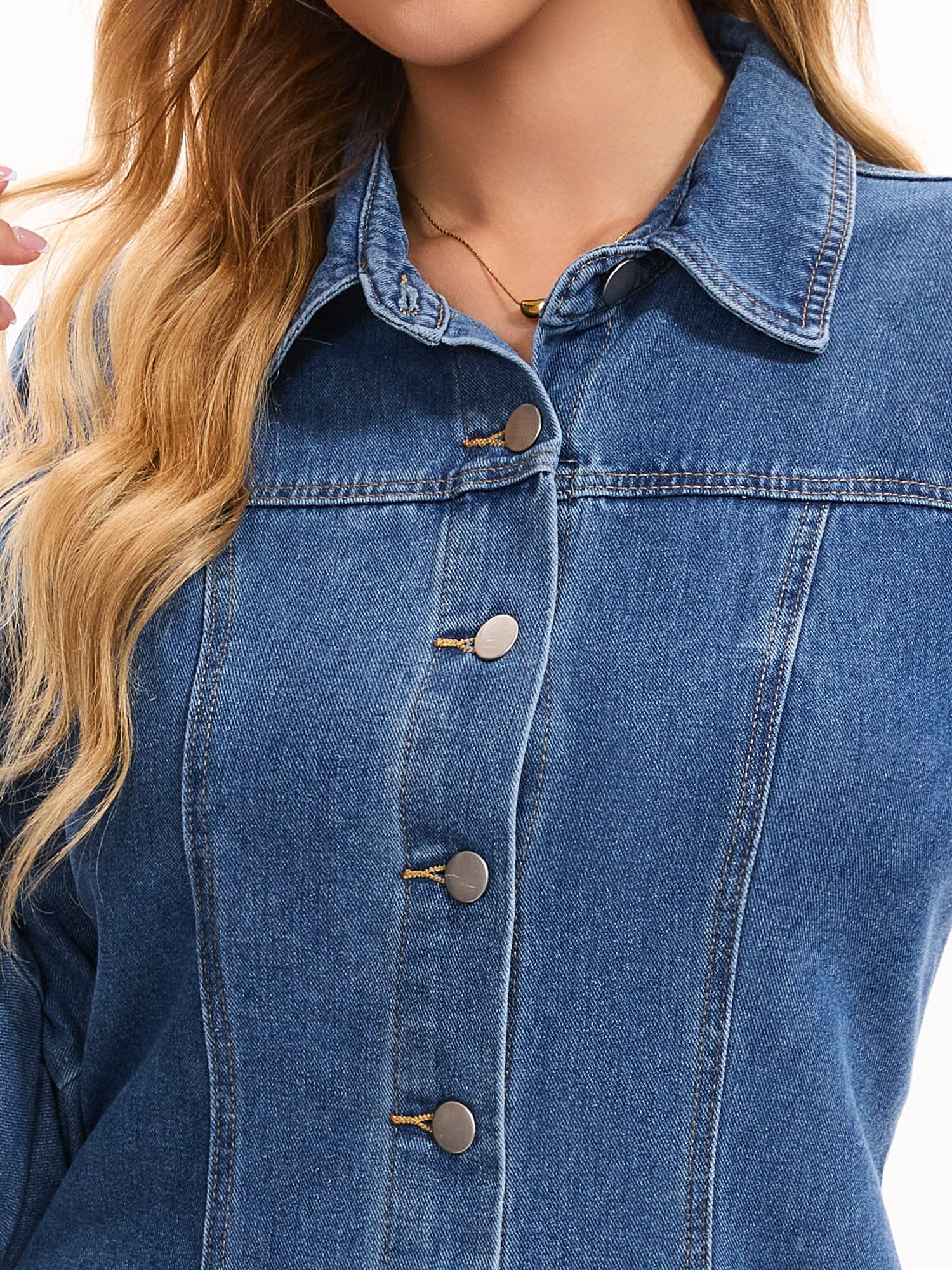 DARING DIVA Women's Denim Dress Long Sleeve Button Front Mini Dress 2XL Blue