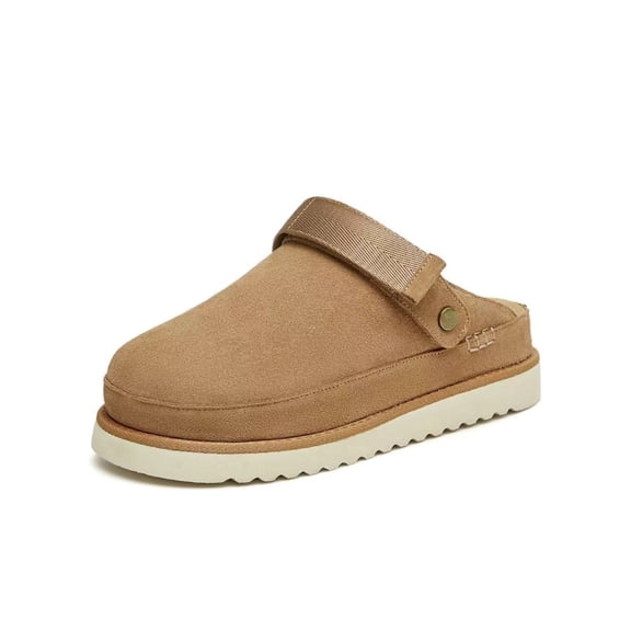 Women’s Suede Leather Closed-Toe Platform Mules with Adjustable Back Strap, Thick Sole Height-Boost Slip-On Clogs, Casual Outdoor Indoor Comfort Walking Loafer Mule Shoes