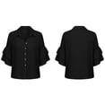 thumbnail image 4 of ClodeEU Women's Linen Blend Button 3/4 Sleeve Shirt with Tiered Ruffle ,Solid Color Casual Blouse Black,Women's Plus L, 4 of 7
