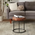 thumbnail image 7 of Duhome Elegant Lifestyle Modern Faux Leather Round Ottoman Stool Vanity Stool Button Tufted Metal Base,Yellowish Brown, 7 of 7