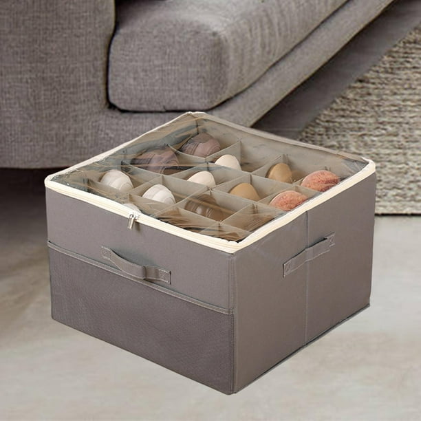 Organizador de zapatos para armario con asas, portátil, plegable, con tapa transparente, caja de almacenamiento para tacones, dormitorio, lavadero, Gris