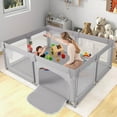 thumbnail image 5 of Babyjoy 75" x 59" Large Baby Playpen with Breathable Mesh & Zipper Doors Play Yard Fence Gray, 5 of 11