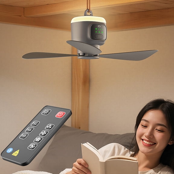 Bxaolu Portable Camping Fan,Tent Ceiling Fan,Rechargeable 12000mAh with Light & Hook,Timable & Auto Shut Off, 3 Speeds, Used for Tent Canopy RV Beach Dormitory Bedroom