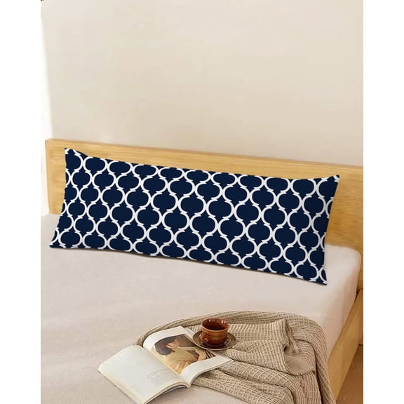 Navy Blue Morocco Pattern Body Pillow Covers, White Moroccan Geometric Art Soft Throw Pillow Cases with Invisible Zipper, Decorative Pillowcase Pillows Protectors for Sofa Bed Couchair 20"x54"
