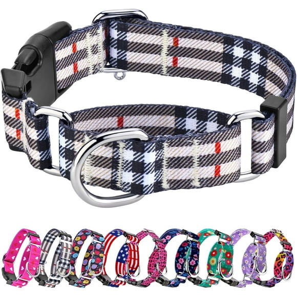 shiyou-Dog Collar for Small Medium Large Dogs, Adjustable Nylon Martingale Collars with Quick Release Buckle (Beige Plaid,S)