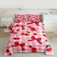 thumbnail image 3 of Feelyou Kawaii Red Bowknot Bedding Comforter Set for Teens, Cartoon Fruit Cherry Twin Comforter Sets, Pink Check Buffalo Reversible Bedding Set, Luxury Bedroom Decor, 2 Pieces, 3 of 9
