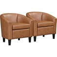 thumbnail image 2 of Yaheetech Modern Faux Leather Barrel Chairs with Curved Armrests, Set of 2, Brown, 2 of 7