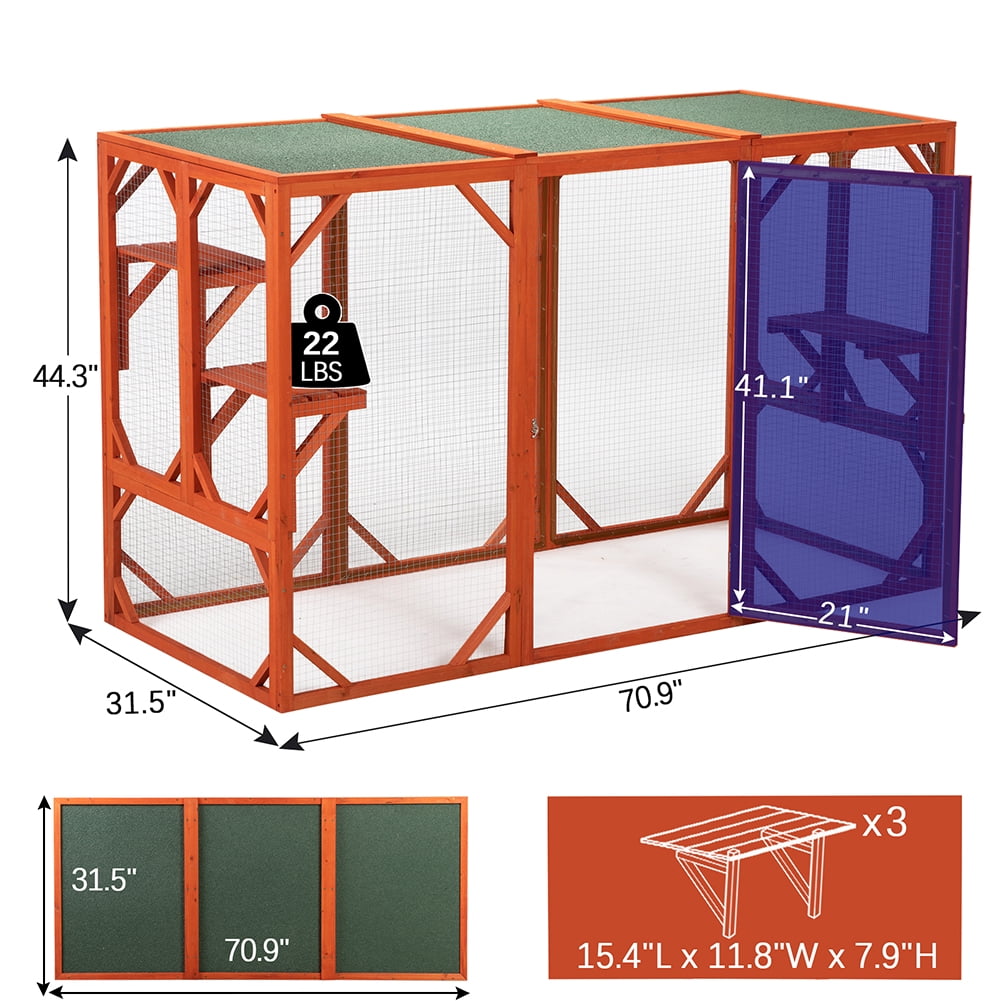 Kadyn Outdoor Cat Cage with Water-proof Asphalt Planks and Cat Perches, Wooden Cat House, Orange Kadyn Outdoor Cat Cage with Water-proof Asphalt Planks and Cat Perches, Wooden Cat House, Orange