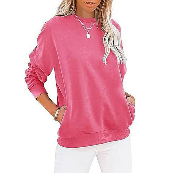 Jsaierl Women's Sweatshirts Funny Solid Color Sweatshirts Round Neck Dressy Casual Sweater Tops Trendy Long Sleeve Shirts Deals Of the Day