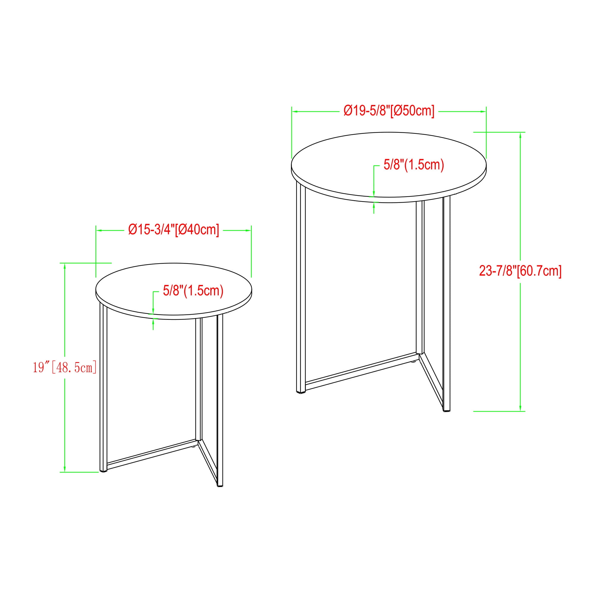 Walker Edison 2-Piece Round Nesting End Table, White Faux Marble/Gold