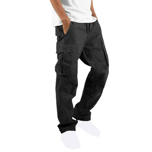LNWUY Mens Cargo Pants Solid Color Casual Joggers Athletic Pants Cotton Loose Comfort Breathable Straight Sweatpants Black L