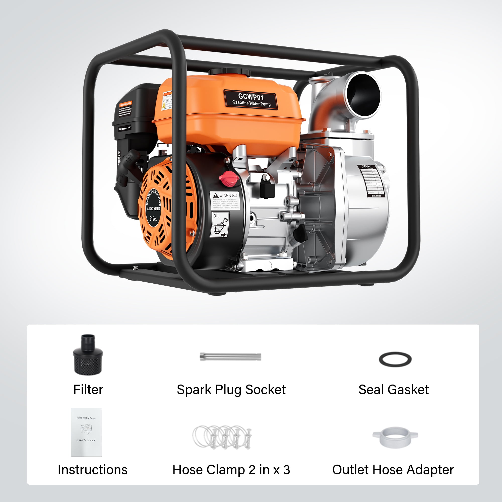Efurden Gas Powered Water Pump, 3 inches 7HP 4-stroke Portable Irrigation Pump, 135 GPM Water Transfer Pump, EPA Certified