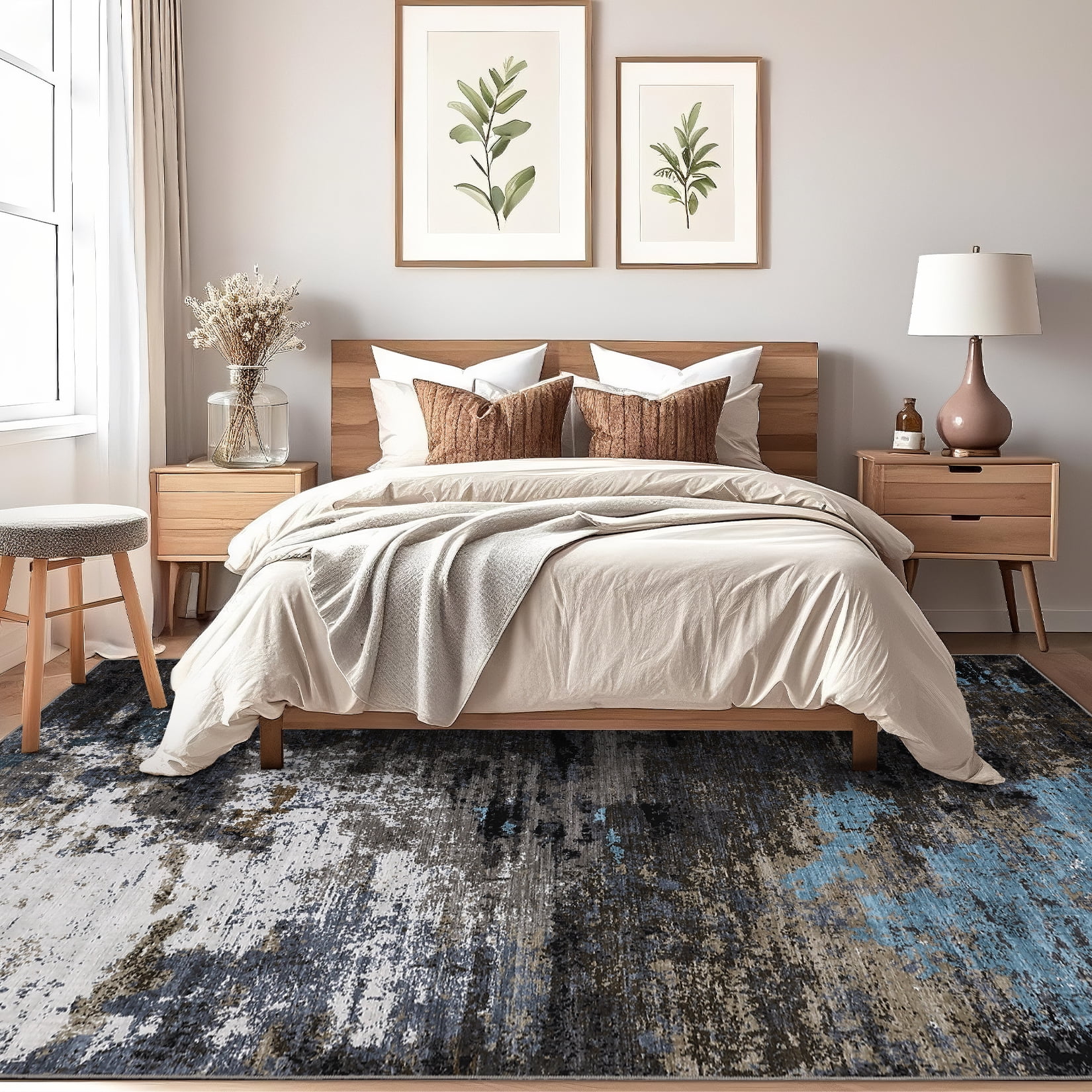 Garvee 6x9 Abstract Area Rugs Living Room Rug, Modern Washable Non-Slip Rugs Print Accent Carpet Stain-Resistant Low Pile Rug for Bedroom Dining Room Office Farmhouse, Brown