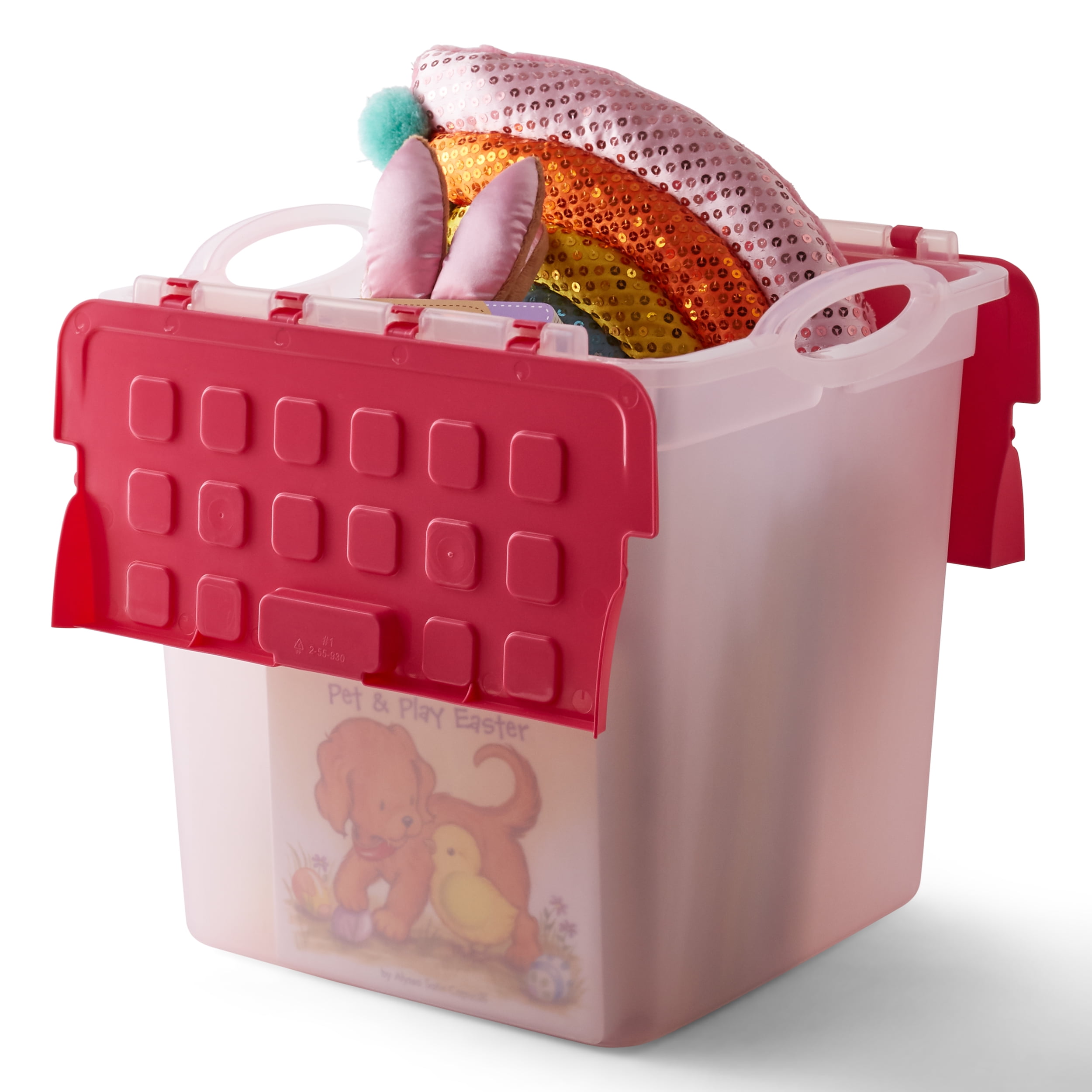 Your Zone Medium Storage Bin with Brick Play Lid, Pink - Set of 6