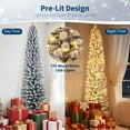 thumbnail image 3 of 6Ft Prelit Snow Flocked Pencil Christmas Tree, Slim Artificial Xmas Tree with 170 Warm White Lights, 332 Snow Branch Tips, Metal Stand for Christmas Decoration, Home, Office, 3 of 7