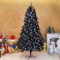 UBesGoo 7.5ft Black Pre-lit Christmas Tree, Hinged Artificial Pine with 1350 Tips, 400 LEDs & Remote Control