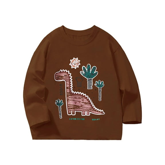 Kiijoy Toddler Boys Dinosaur Long Sleeve T-Shirt Fall Cute Cartoon Graphic Tee, Sizes 3-4