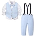 thumbnail image 1 of Chaleco de lino de 5 piezas para bebé, pantalón, camisa, pajarita, 9 a 12 m, azul, 1 of 7