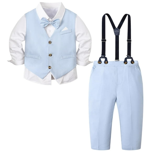 Chaleco de lino de 5 piezas para bebé, pantalón, camisa, pajarita, 9 a 12 m, azul