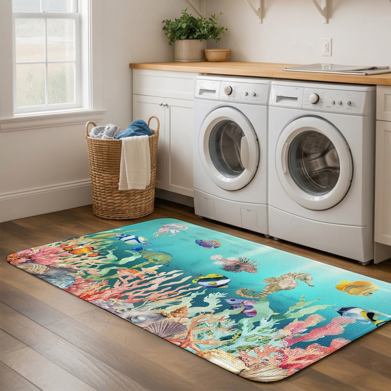 Coastal Ocean Front Door Mat Indoor Entrance, Seahorse Coral