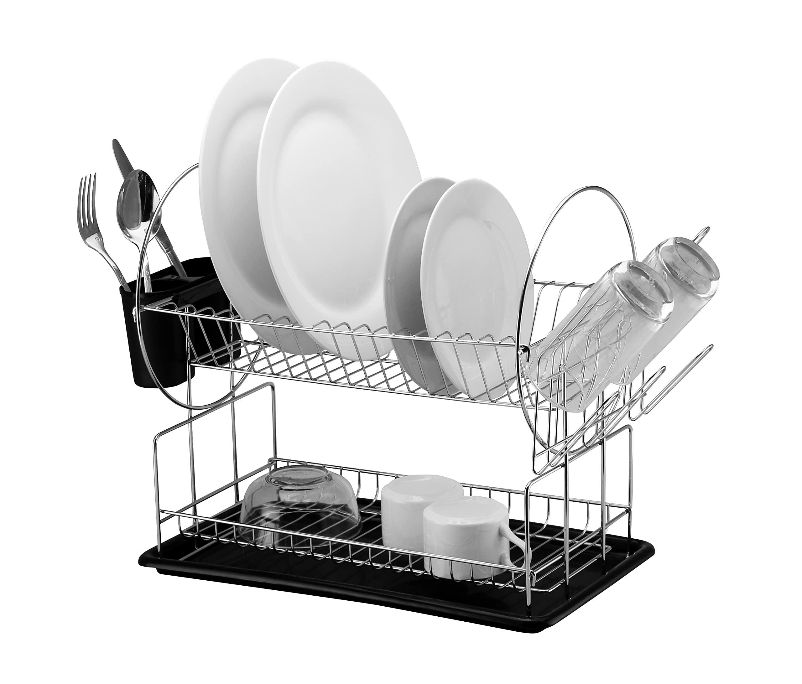 2Tier Kitchen Dish Rack (Black) Large Capacity Dish Drying Rack with