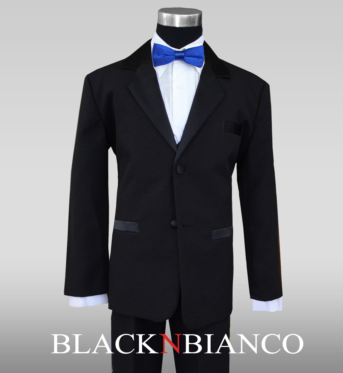 Boys Tuxedos in Black with Royal Blue Bow Tie and Black Bow Tie - image 3 of 5