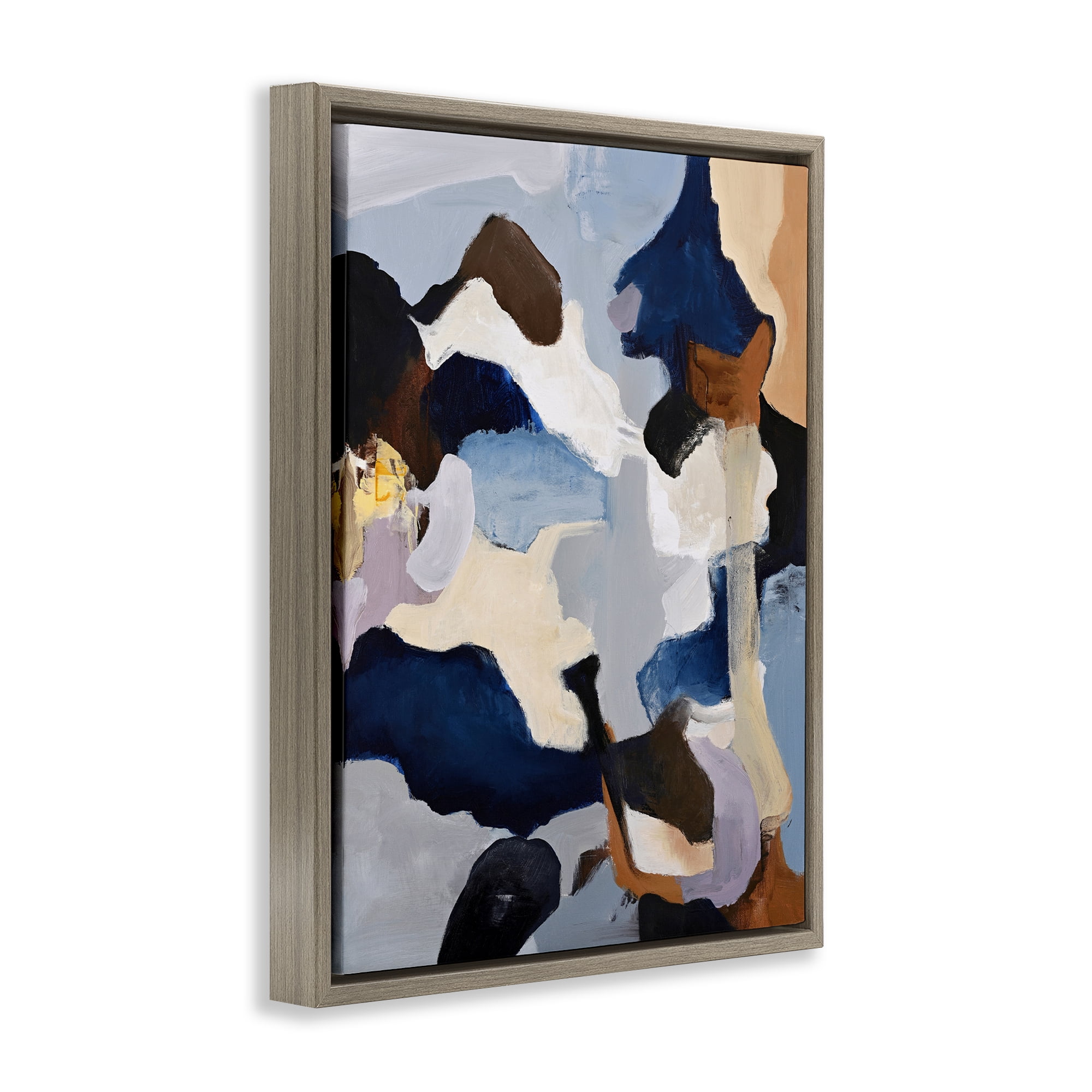 Cool Tones Composition Brown Framed Floater Canvas Wall Art, design by Design Fabrikken