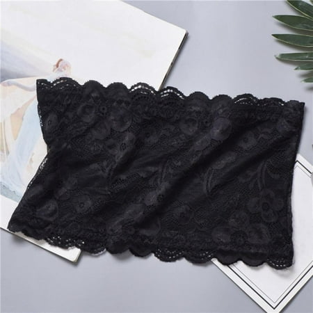 

Women s Floral Lace Tube Top Stretchy Sexy Strapless Bottom Bra Non-Padded Bandeau Black