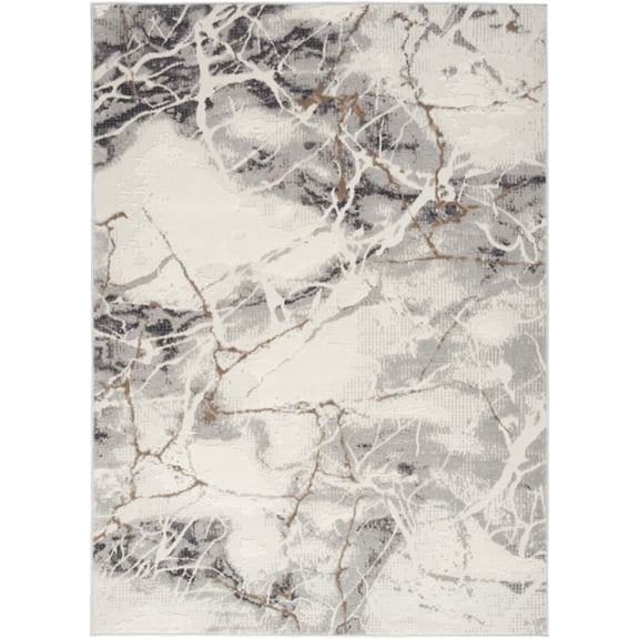 Nourison Elation Abstract Marble Indoor Rug Ivory Grey 5'3" x 7'3"