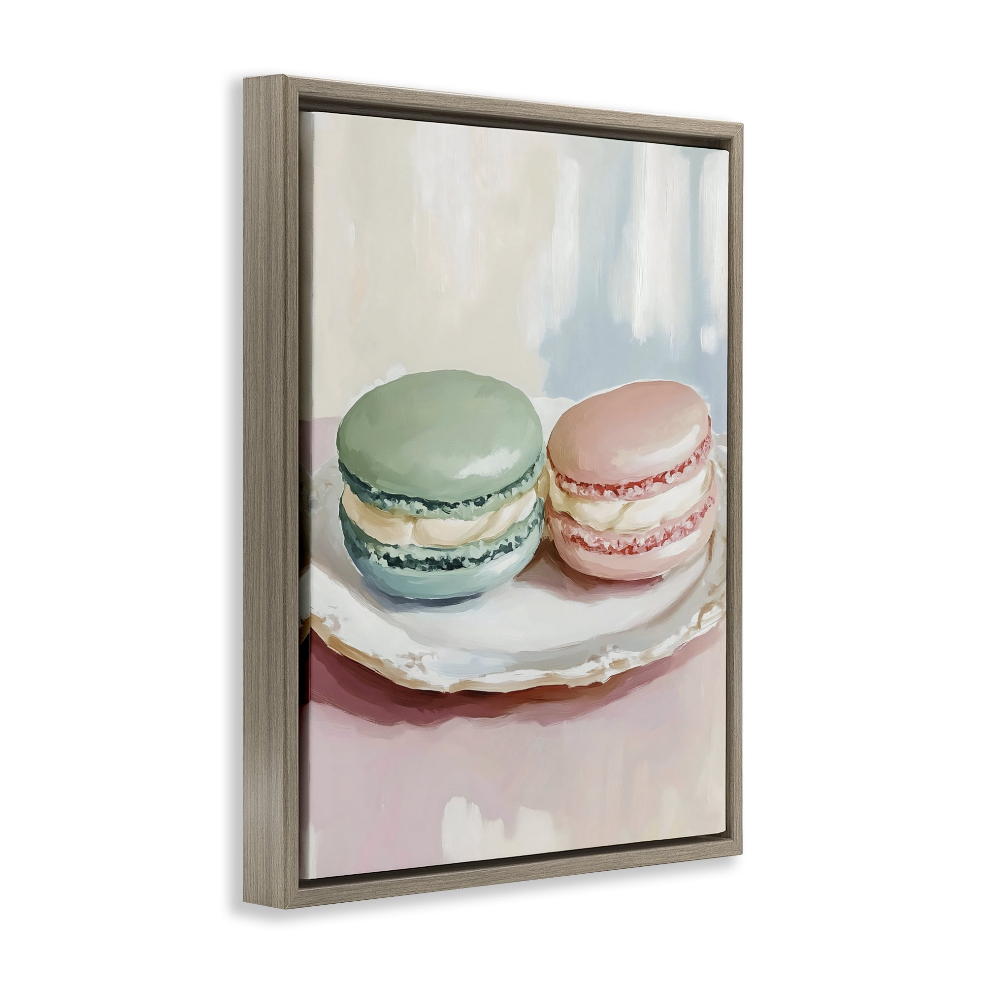 Stupell Industries Pastel Macarons on Plate Brown Framed Floater Canvas Wall Art, design by The Prints Vibe