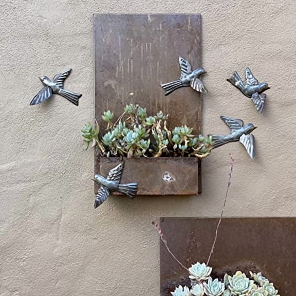 Bird Metal Wall Decor, Set of 5, 3D Wings, Small Hanging Birds, Ornaments, Bird Lovers Collection, Indoor Outdoor Hanging Figurines, Fall Decor Handmade in Haiti 5 x 4.5 inches