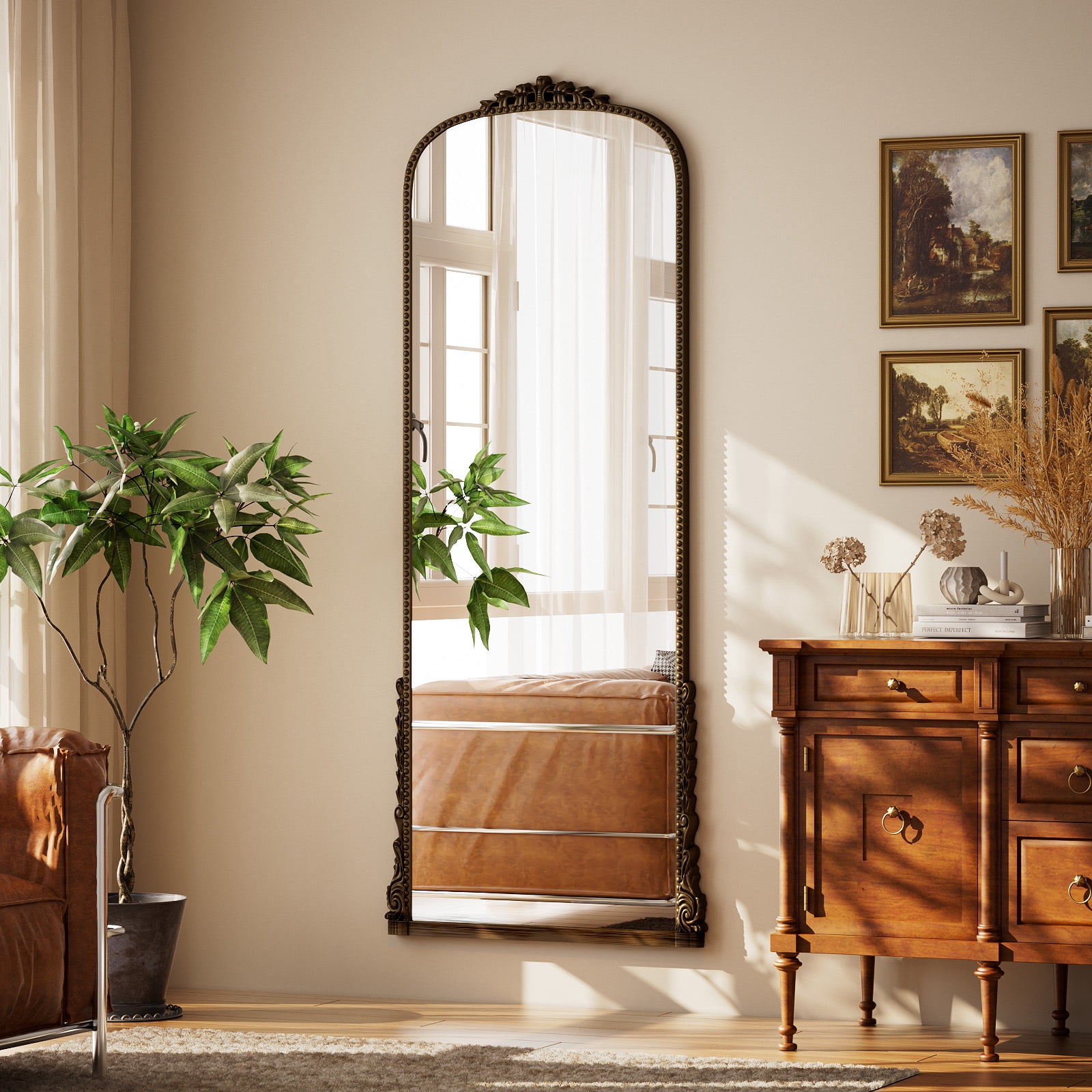 ‌Auromir‌ 28"x69" Antique Full Length Arched Mirror Traditional Baroque Floor Vintage Mirror,Antique Bronze