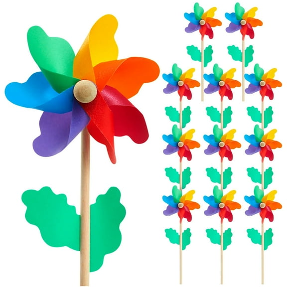 12-Pack Rainbow Flower Pinwheels for Yard and Garden - Wind Spinners and Outdoor Party Favors for Pride and Birthday Decorations