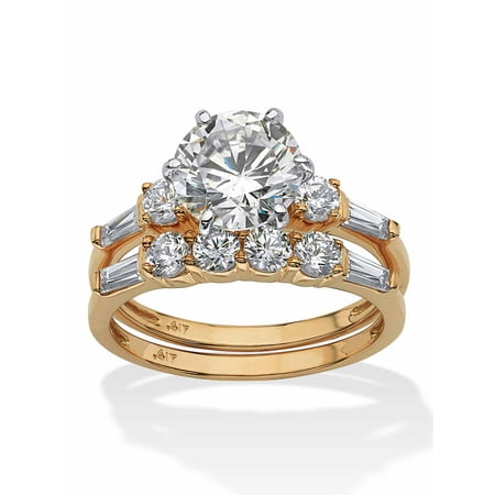 PalmBeach Jewelry Round Cubic Zirconia 2 Piece Bridal Ring Set 3.60 TCW in 10k White or Yellow Gold PalmBeach Jewelry Round Cubic Zirconia 2 Piece Bridal Ring Set 3.60 TCW in 10k White or Yellow Gold