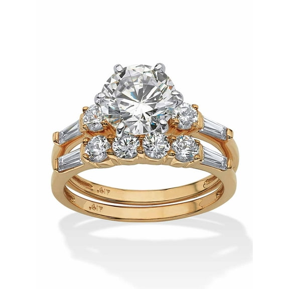 PalmBeach Jewelry Round Cubic Zirconia 2 Piece Bridal Ring Set 3.60 TCW in 10k White or Yellow Gold