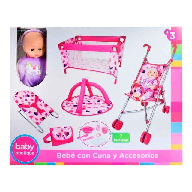Muñeca Baby Boutique con Cuna y Accesorios Multicolor
