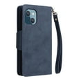 thumbnail image 4 of SaniMore for iPhone 14 6.1" 2022 Case, PU Leather 2 in 1 Zipper Wallet Removeable Wrist Strap Card Slots Cash Pocket Kickstand Shockproof Anti-fall Full Protective Shell For iPhone 14, Blue, 4 of 15