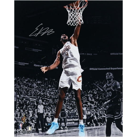 Evan Mobley Cleveland Cavaliers Autographed 16" x 20" White Jersey Dunk Spotlight Photograph - Fanatics Authentic Certified
