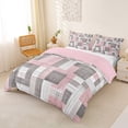 thumbnail image 2 of Homewish Pink Patchwork Checkered Duvet Cover Queen,Classic Abstract Geometric Queen Bedding,Pink Reversible,3-Piece,1 Duvet Cover and 2 Pillowcases, 2 of 6