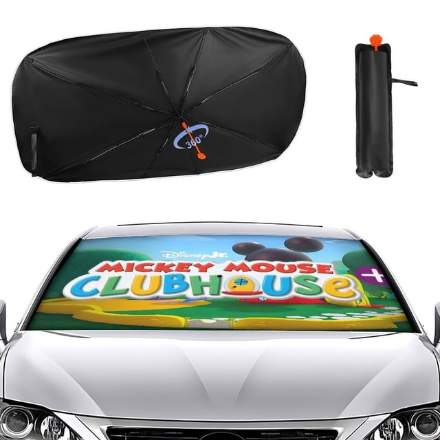 La Casa de Mickey Mouse+ Sombrilla Solar para Auto - Protector de Parabrisas Plegable | Cortina Solar Delantero | Bloqueo UV y Aislamiento de Calor 133x73cm